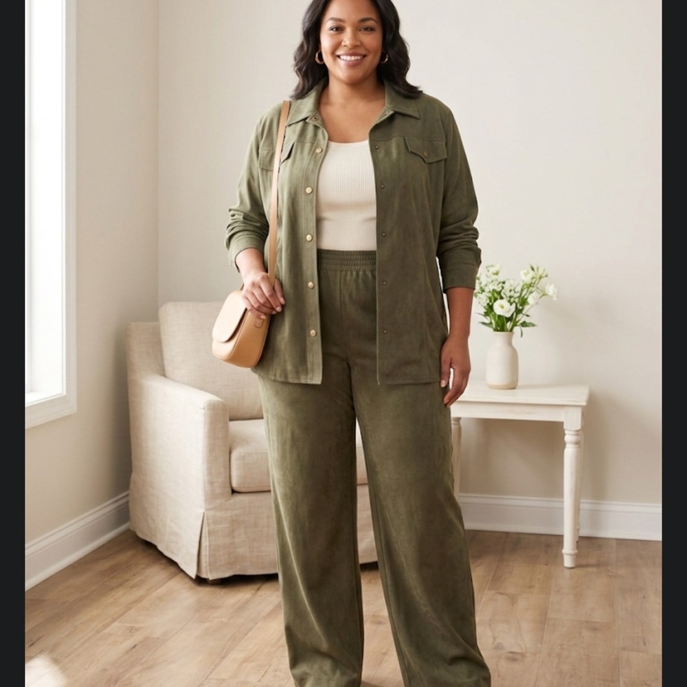 ALFRED DUNNER Olive  Green Two-Piece Set Size 24W Perfect